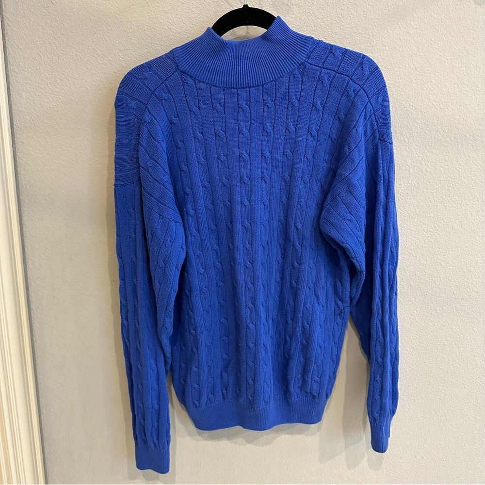 Irish Woven Carraig Don | L | cobalt cableknit quarter zip sweater carraigdon - Picture 2 of 9